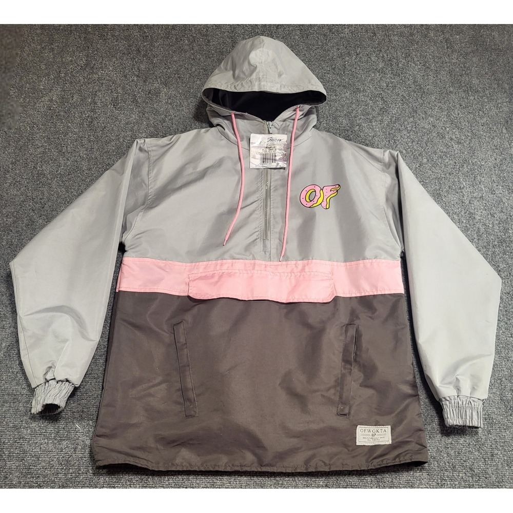 Odd Future OF Logo Colorblock 1/2 Zip Hoodie Fleece Gray Pink Black Size Large